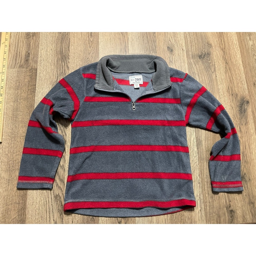 Place EST. 1989 Sweater, Boy's Size Small, Gray Red, Striped, Polo Long Sleeve